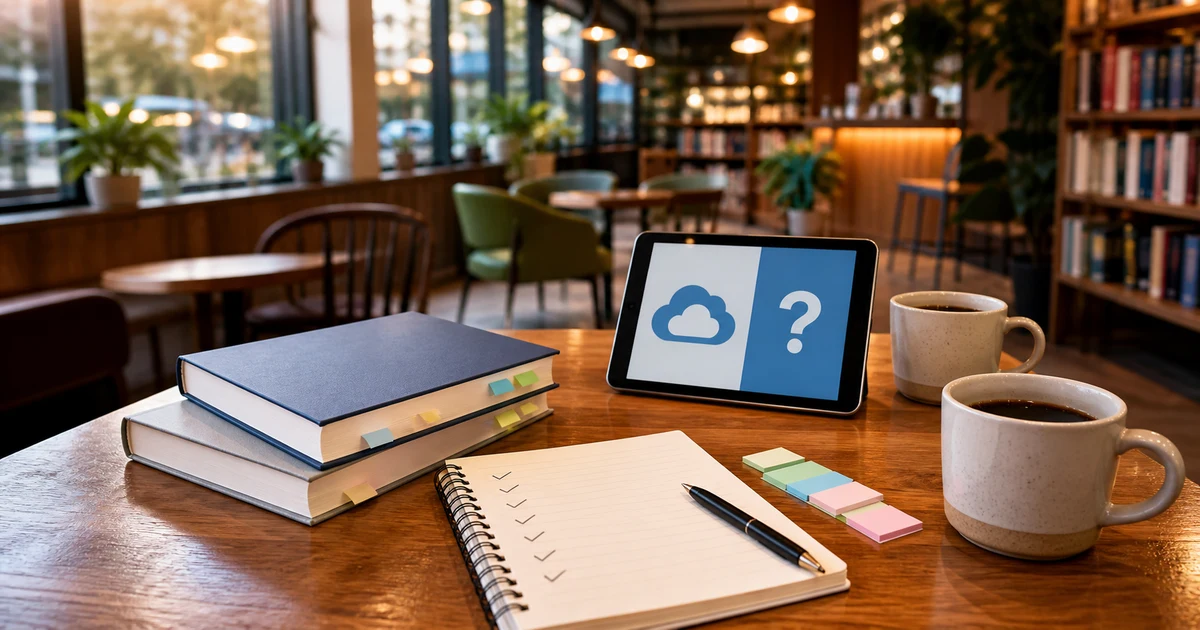 Bright family coffeehouse table with blank technology books, a notebook, and an unbranded tablet for parent teen tech conversations